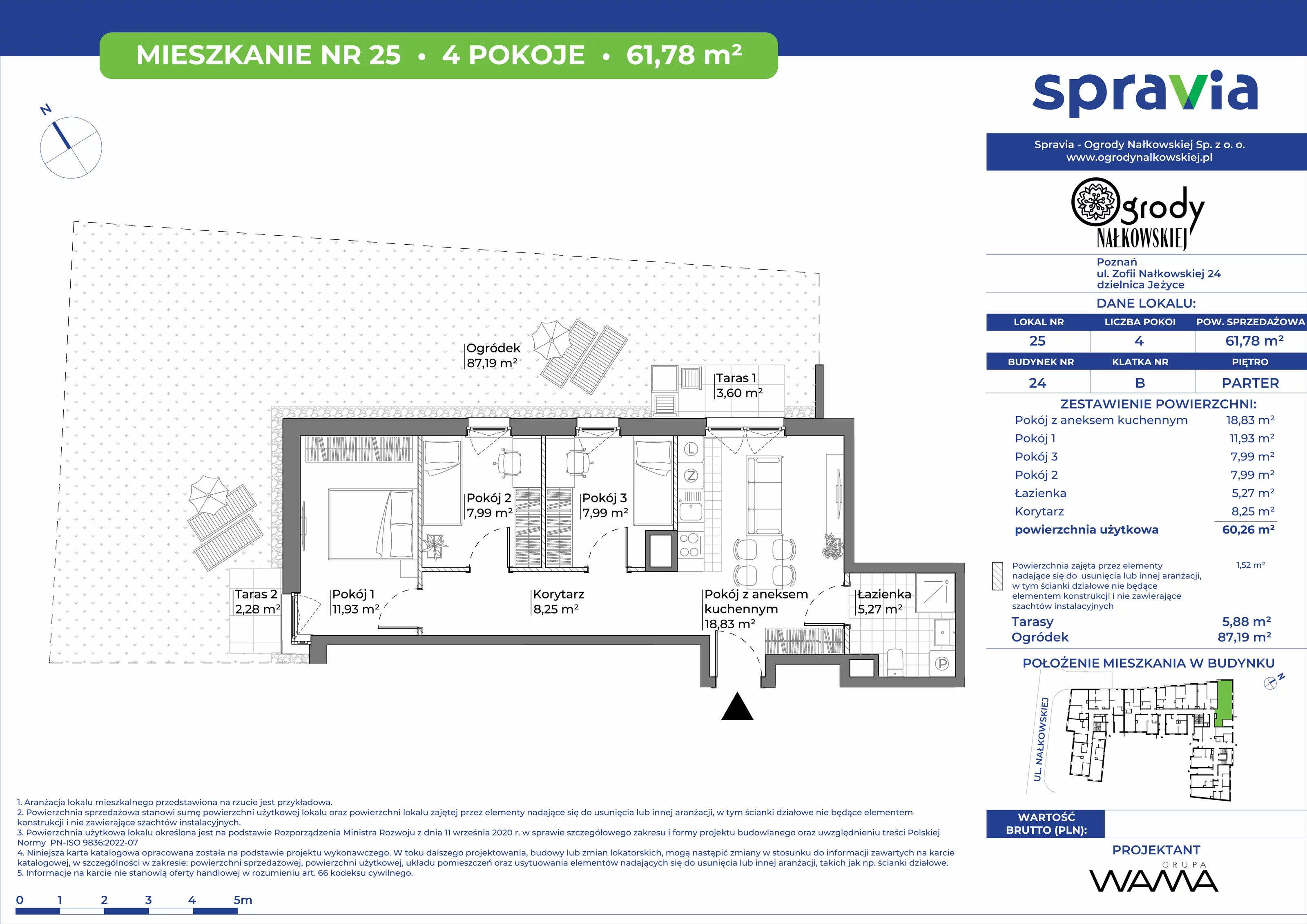 4 pokoje, mieszkanie 61,78 m², parter, oferta nr 24-25, Ogrody Nałkowskiej, Poznań, Ogrody, ul. Nałkowskiej 24, 26